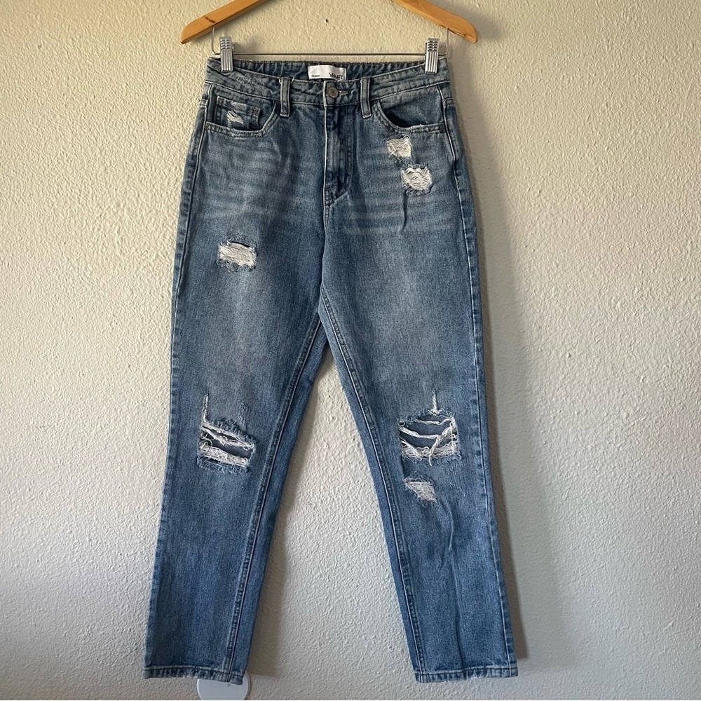 Vervet Jeans Womens 26 Blue Medium Wash Denim Mid Rise Tapered Distressed Ripped